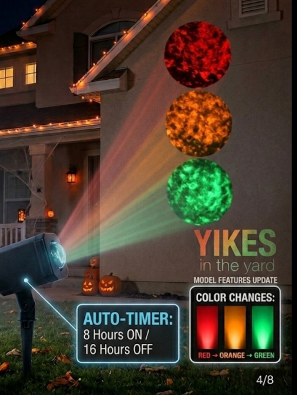 NEW Yikes In The Yard Halloween Projector with timer LED  4 Pack Set